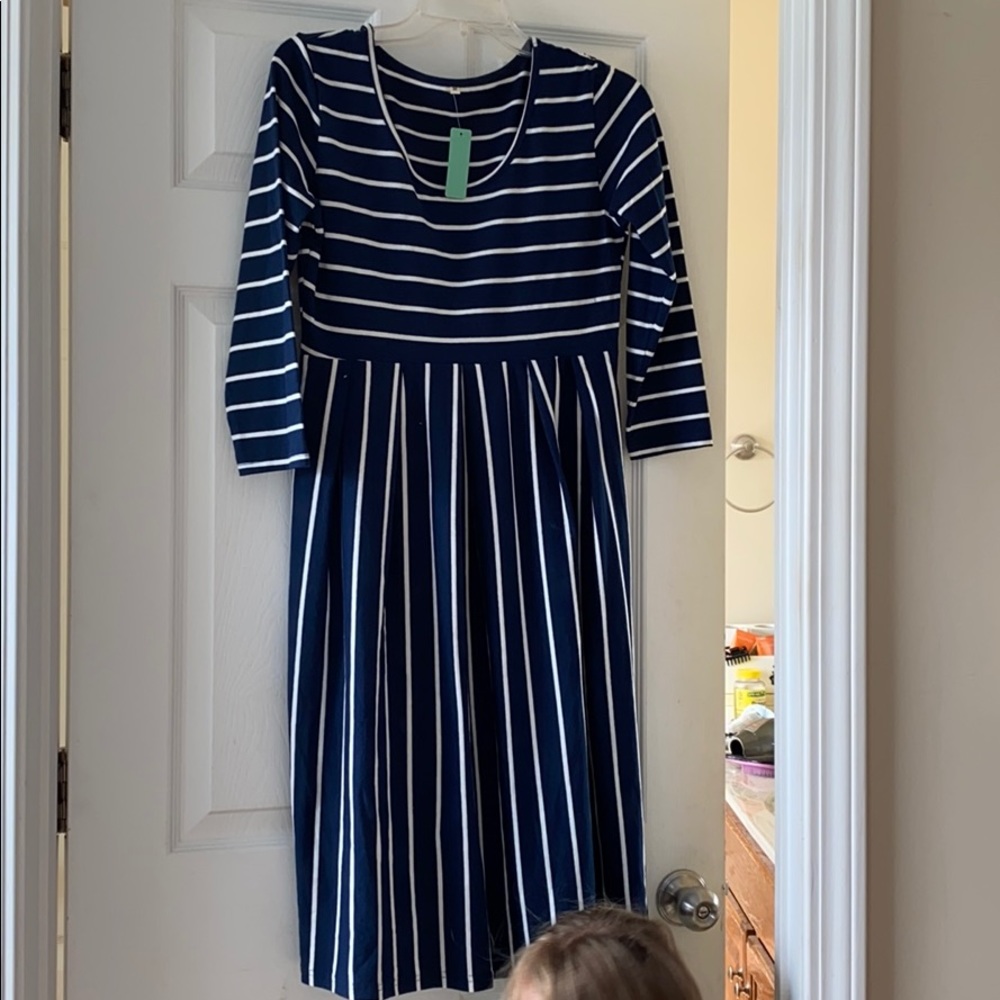 Stripped maternity work dress